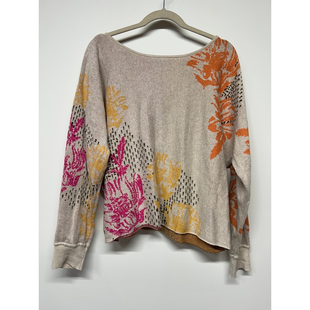 Daily‎ Practice Anthropologie Hazy Daze Floral V-Back Knit Sweater Beige Large - Picture 2 of 6